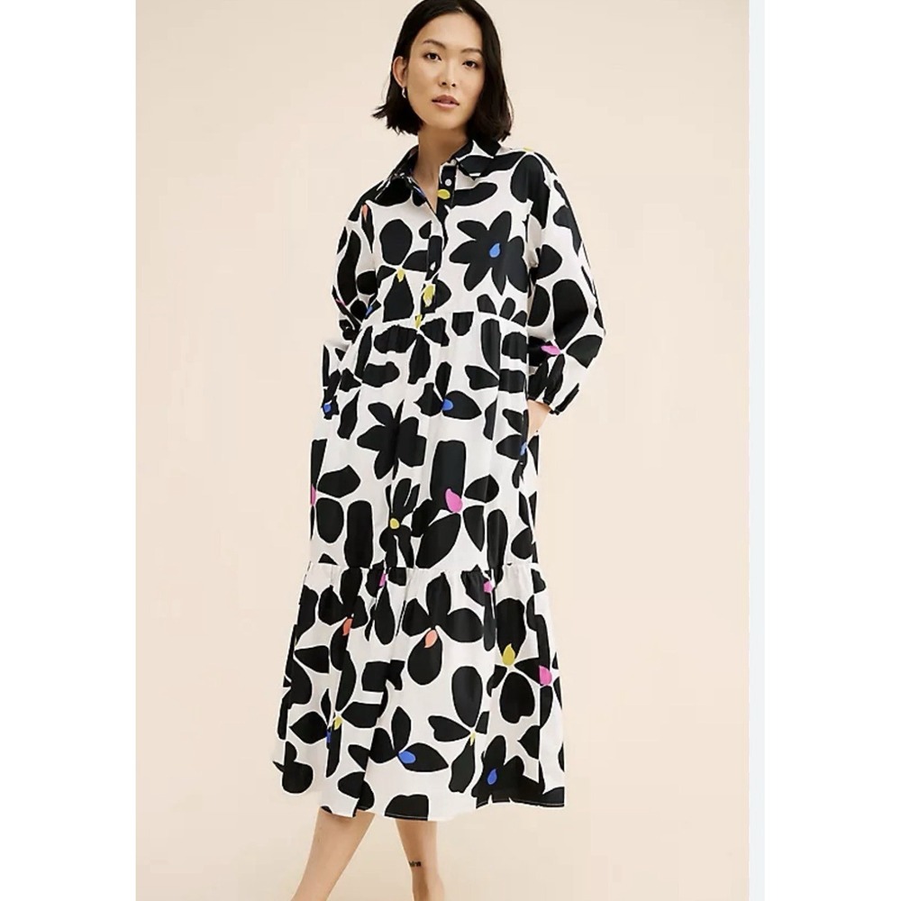Anthropologie Maeve Bettina Tiered Shirt Dress Medium Boho Cottage Floral 2X